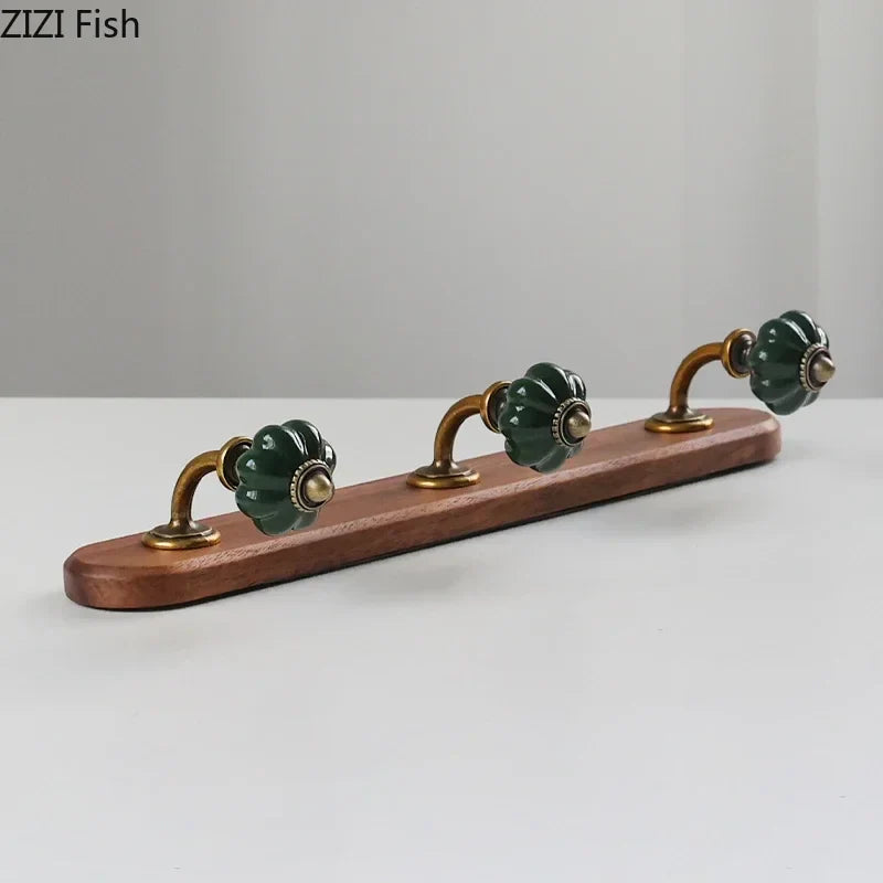 Afralia™ Walnut Wood Multiple Hooks Wall Storage Holder Shelf