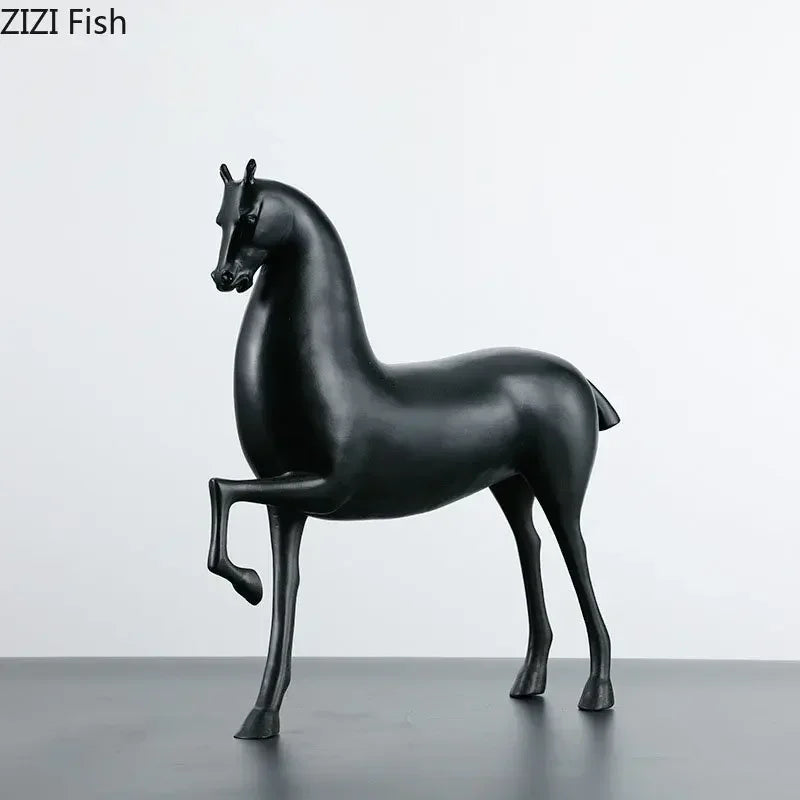 Afralia™ Black Horse Sculpture Desk Decoration - Modern Minimalist Room Decor