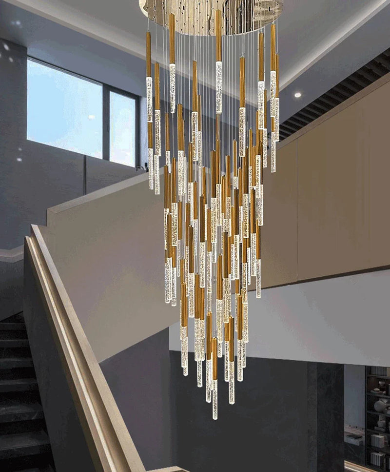 Afralia™ Crystal Led Chandelier for Modern Loft Living Room Staircase, Gold Art Deco Hanging Lamp