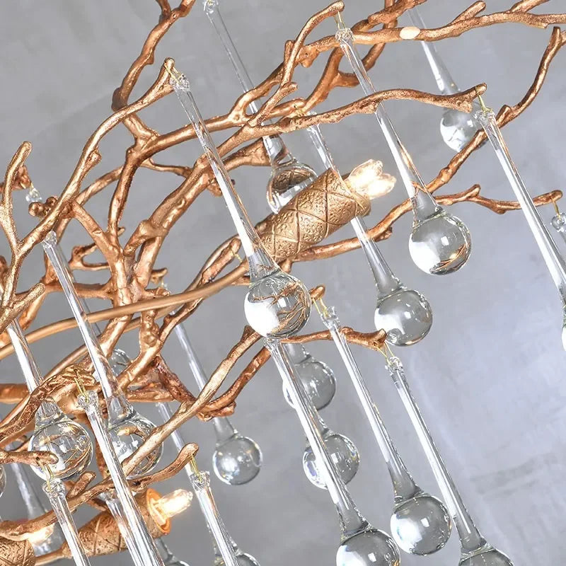 Afralia™ LED Branch Crystal Chandelier Copper Suspension Lights Luxe Ceiling Pendant