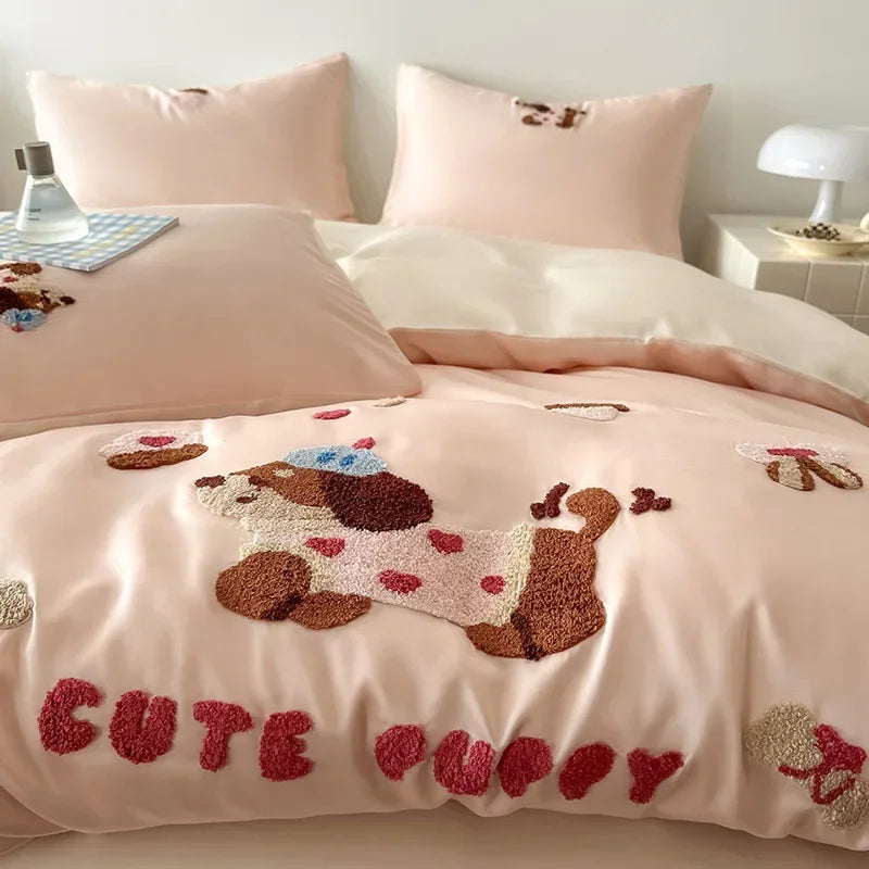 Afralia™ Cartoon Embroidered Cotton Bedding Set with Ice Silk Cooling Technology