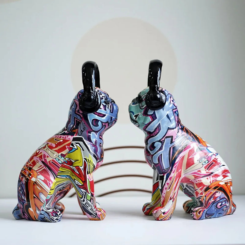 Afralia™ Colorful Bulldog Sculptures: Modern Art Figurines for Home Decor