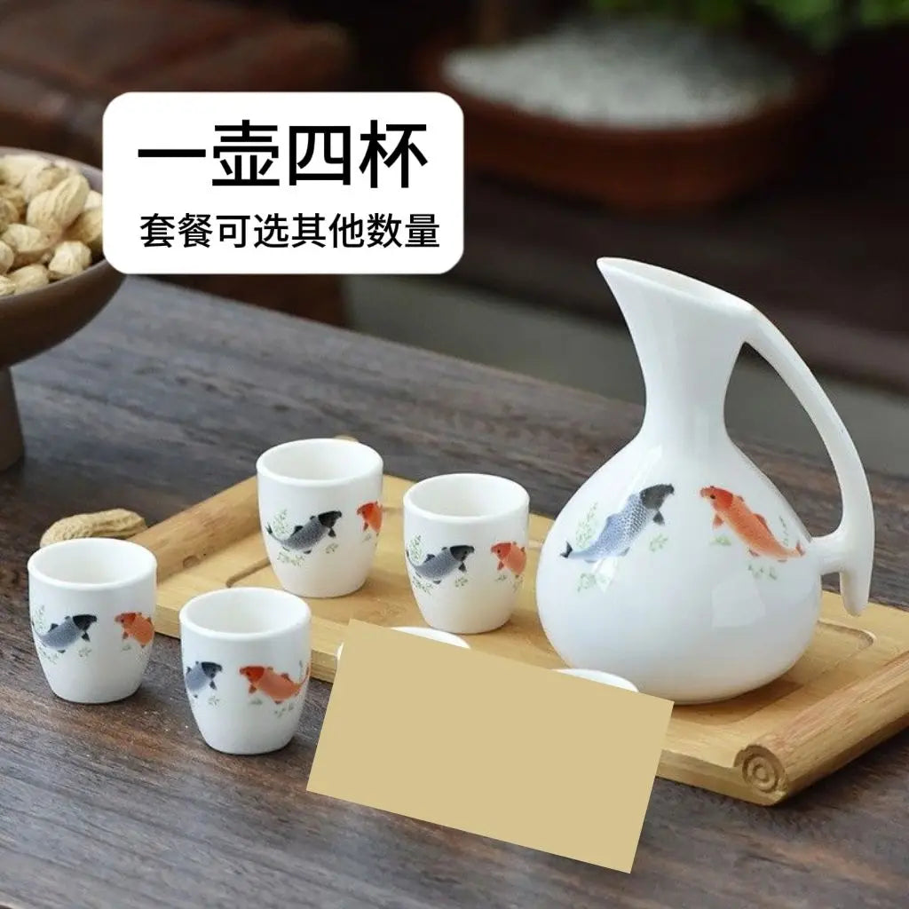 Afralia™ Ceramic Wine Set Dispenser Antique Pot Liquor Cup Warming Container