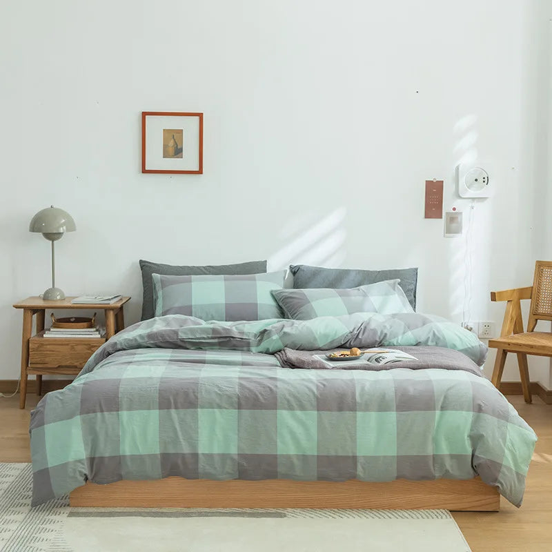 Afralia™ Pure Cotton Check Single Quilt Cover - Luxury Printed Duvet Queen - All Seasons