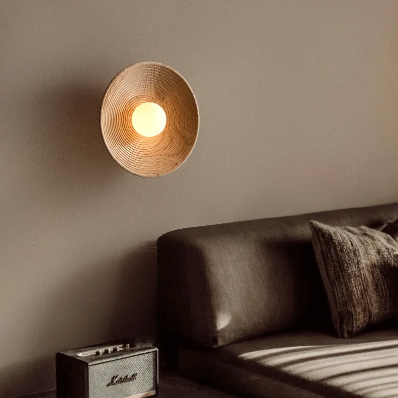 Afralia™ Nordic Wooden Round Wall Lamp for Living Room Decor