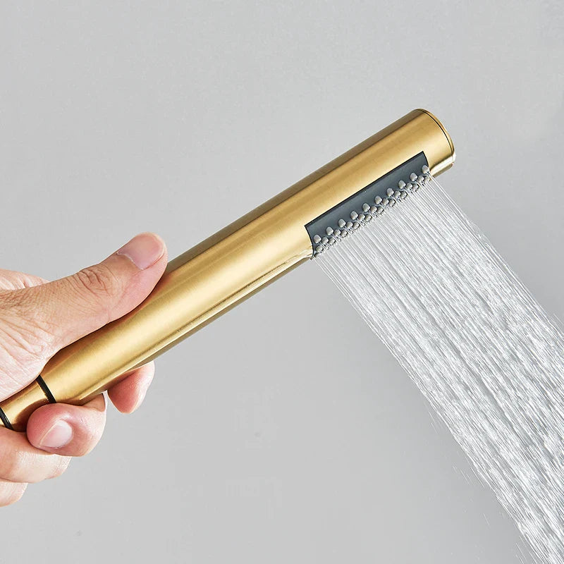 Afralia™ Brushed Gold Round Hand Shower - Stainless Steel Bathroom Nozzle Sprayer