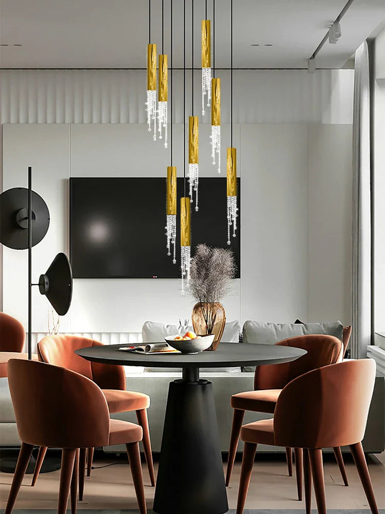 Afralia™ Crystal Pendant Light - Nordic Gold Chrome Metal, High-end Villa Decor