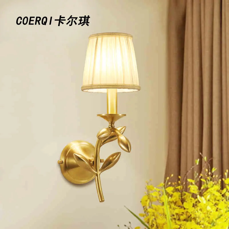 Afralia™ European Bedroom Wall Lamp Gold Branch Jade Leaf Design