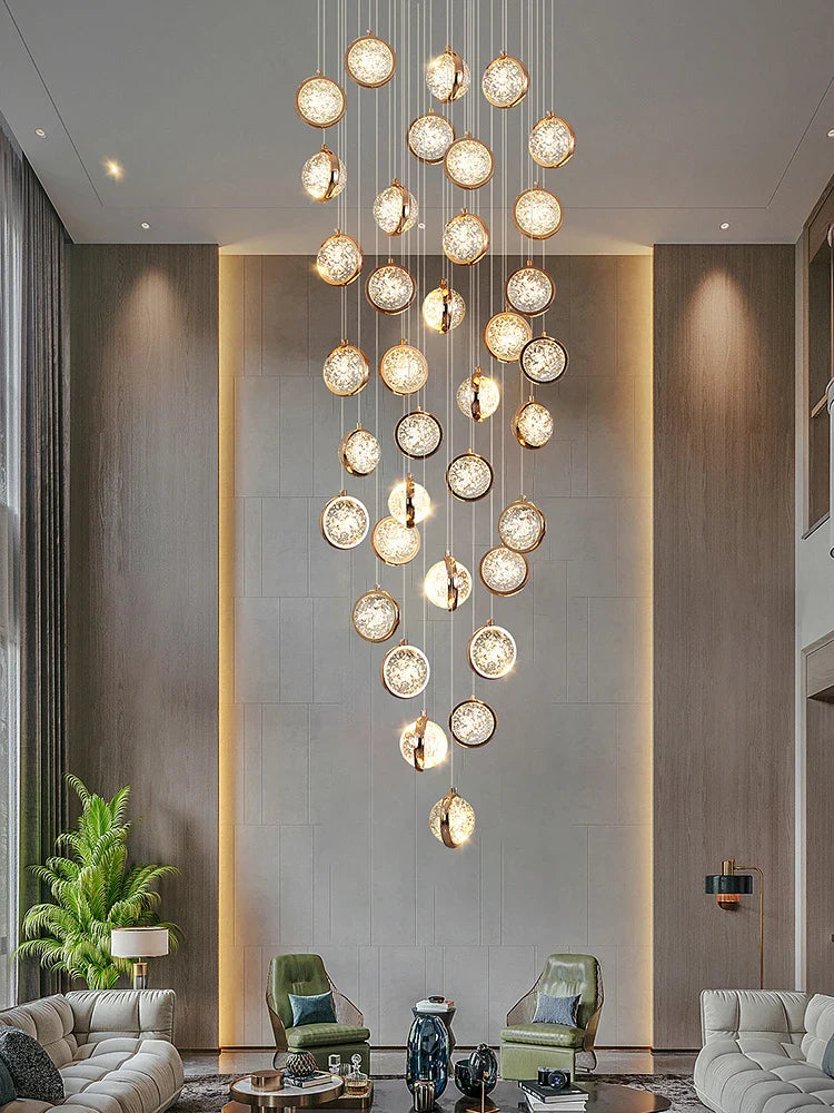 Afralia™ Crystal Ball LED Rotating Stair Chandelier - Nordic Luxury Loft Bubble Design