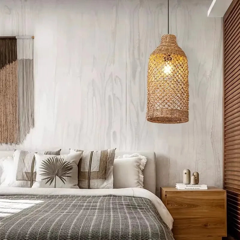 Afralia™ Hand-woven Natural Rattan Chandelier Pendant Light for Living Room Décor