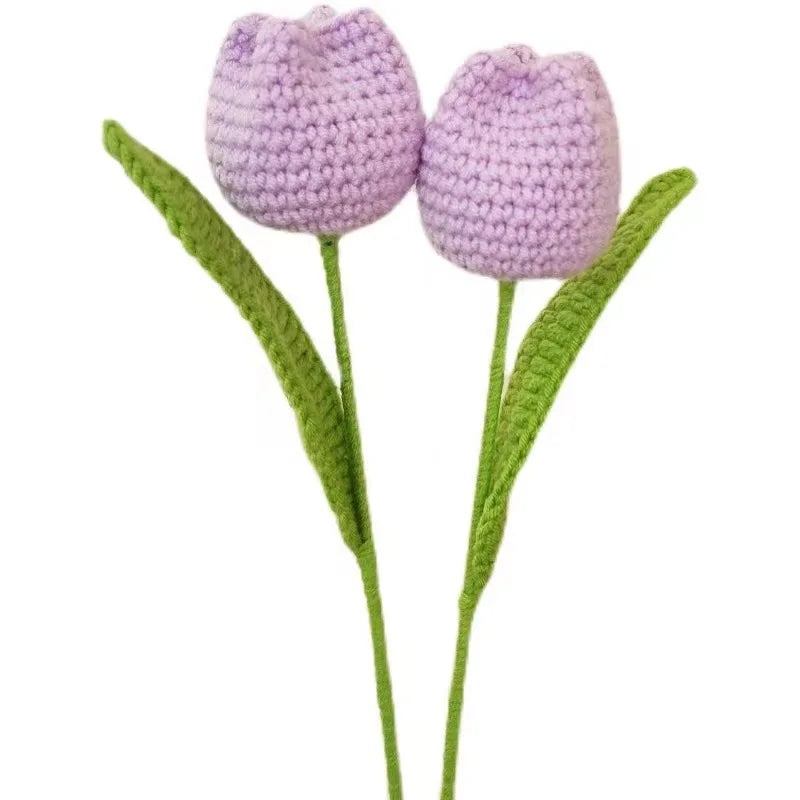 Afralia™ Handmade Knitted Crochet Tulips for Home Decor - Set of 1