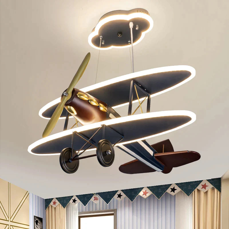 Afralia™ Iron Aircraft Pendant Light: Creative European Design for Boys' Bedroom, LED Illumination