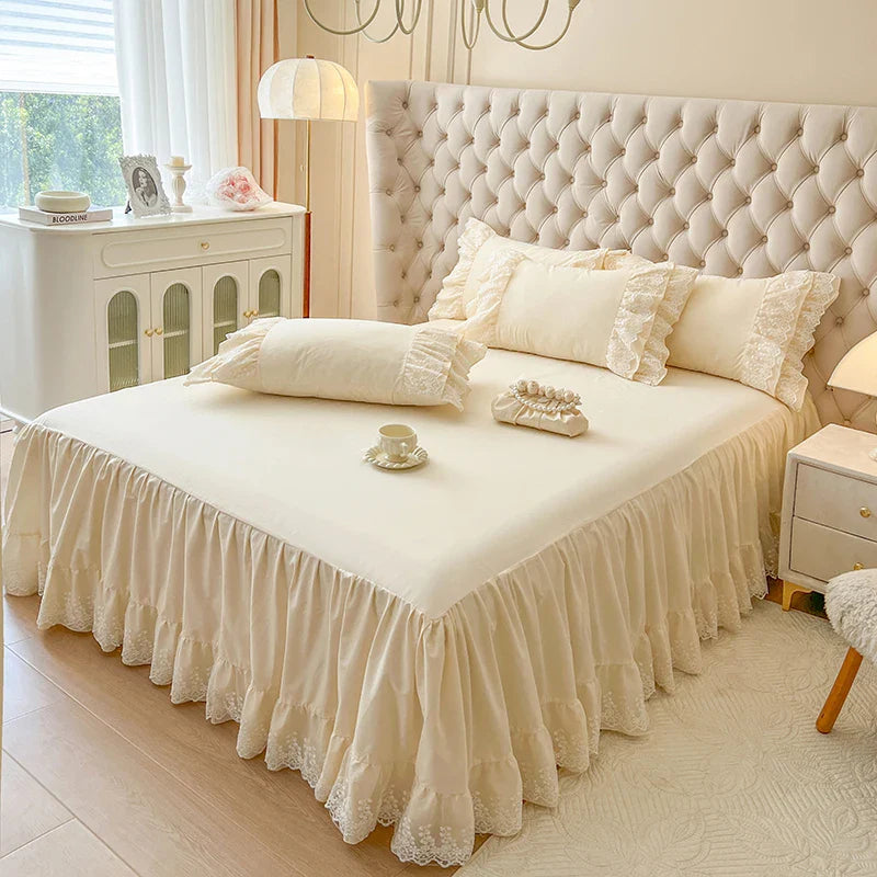 Afralia™ Princess Style Lace Ruffles Bedding Set with Pillowcase 4Pcs