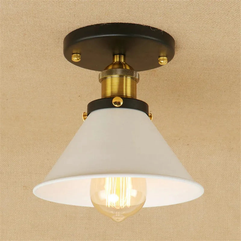 Afralia™ Vintage Industrial LED Ceiling Light for Living Room Bedroom - White Shade