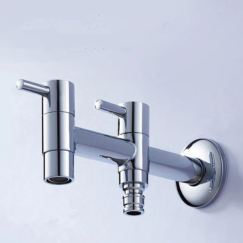 Afralia™ Brass Double Handle Garden Faucet Bibcock - Multipurpose Toilet & Washing Machine Tap