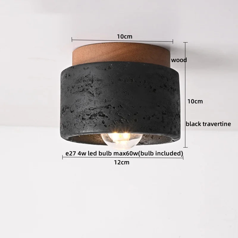 Afralia™ Yellow Travertine Glass Stone LED Ceiling Lamp