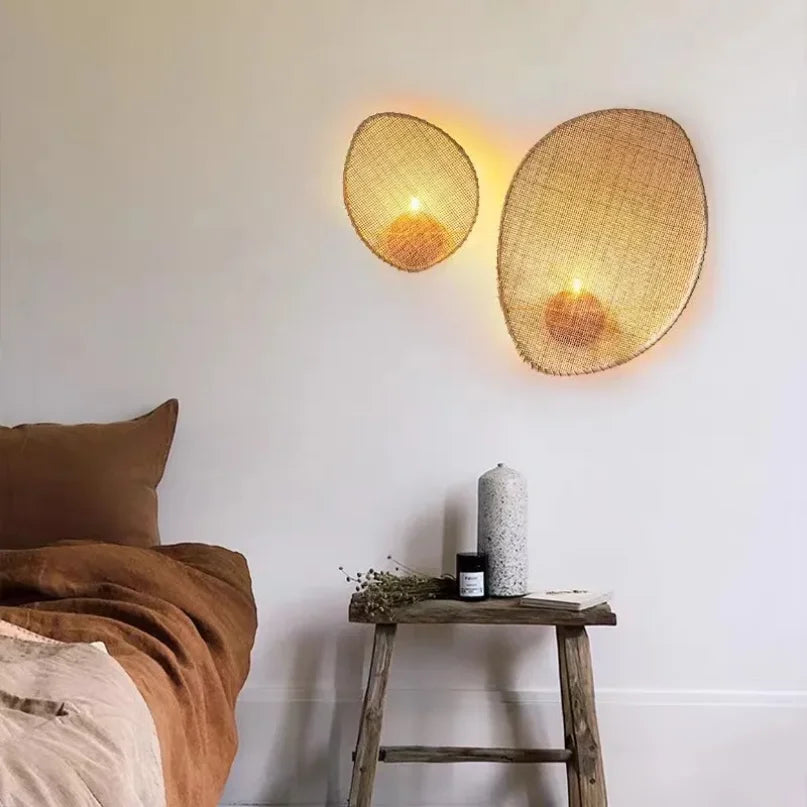 Afralia™ Hand-Woven Rattan Wall Lamp for Japanese Inspired Decor