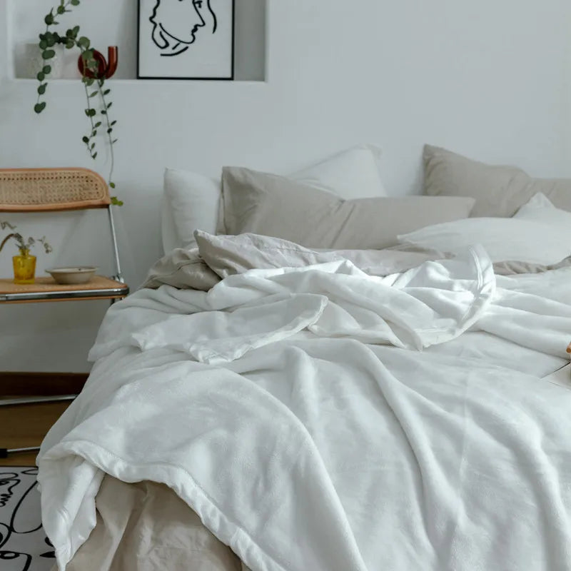 Afralia™ Nordic Solid Flannel Blanket - Warm Queen King Size Bedspread for All Seasons
