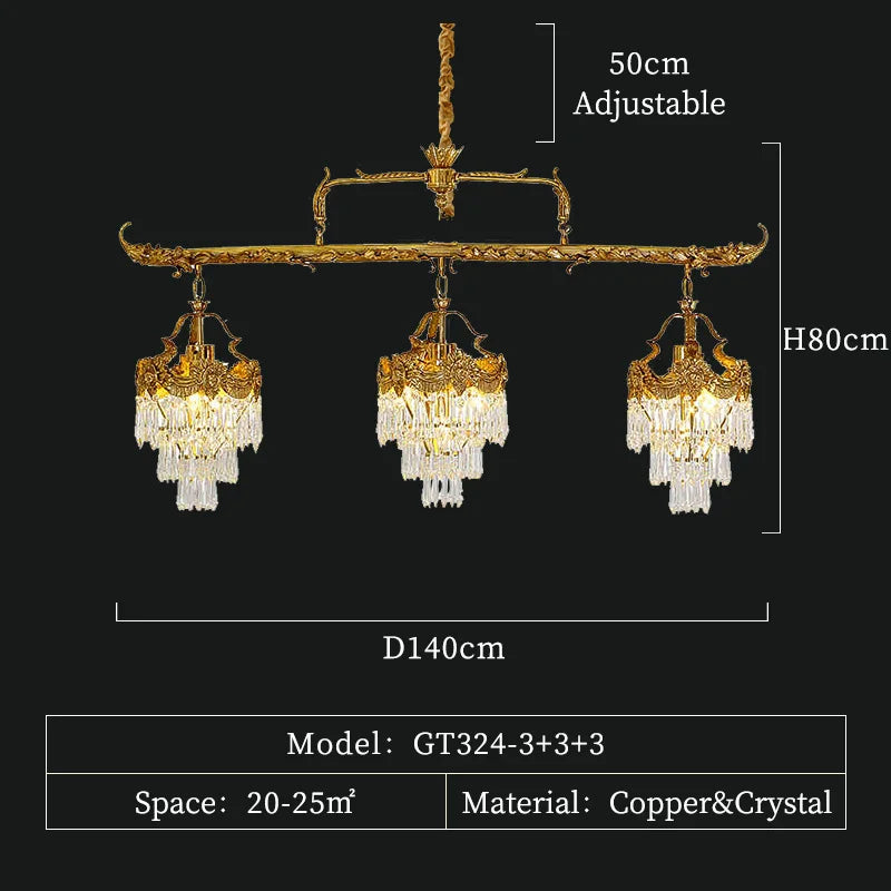 Afralia™ Luxury Brass Chandelier with Crystals for Restaurant, Bedroom, and Foyer
