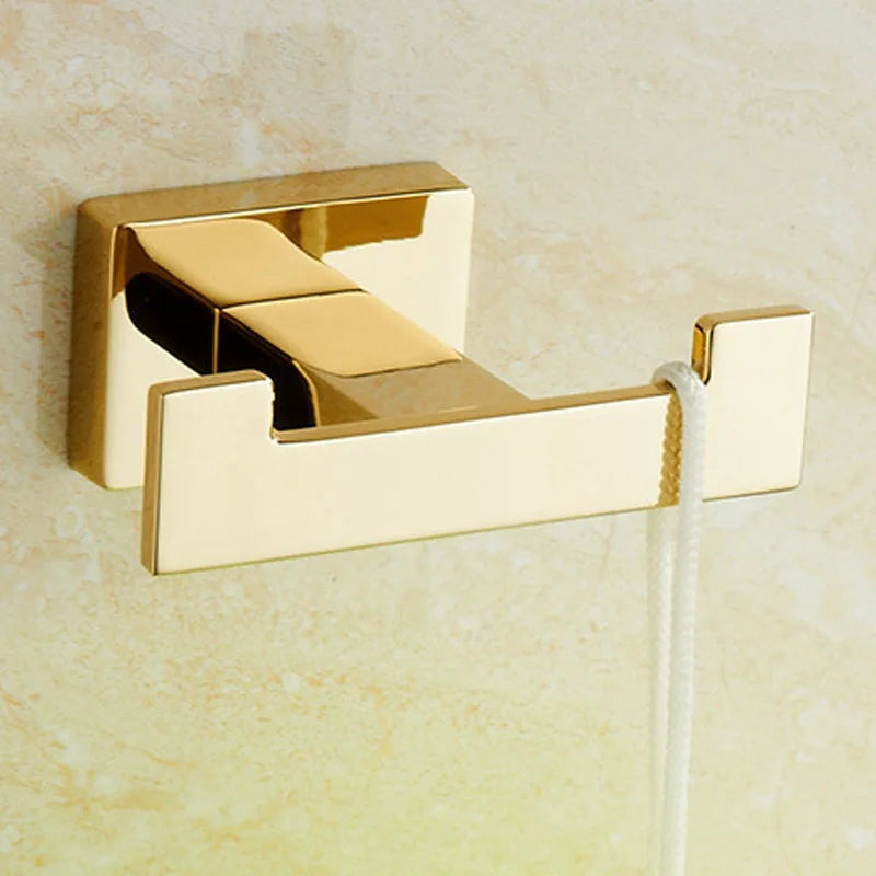 Afralia™ Gold Brass Bathroom Hardware 4-Piece Set: Towel Bar, Towel Ring, Toilet Paper Holder, Robe Hook