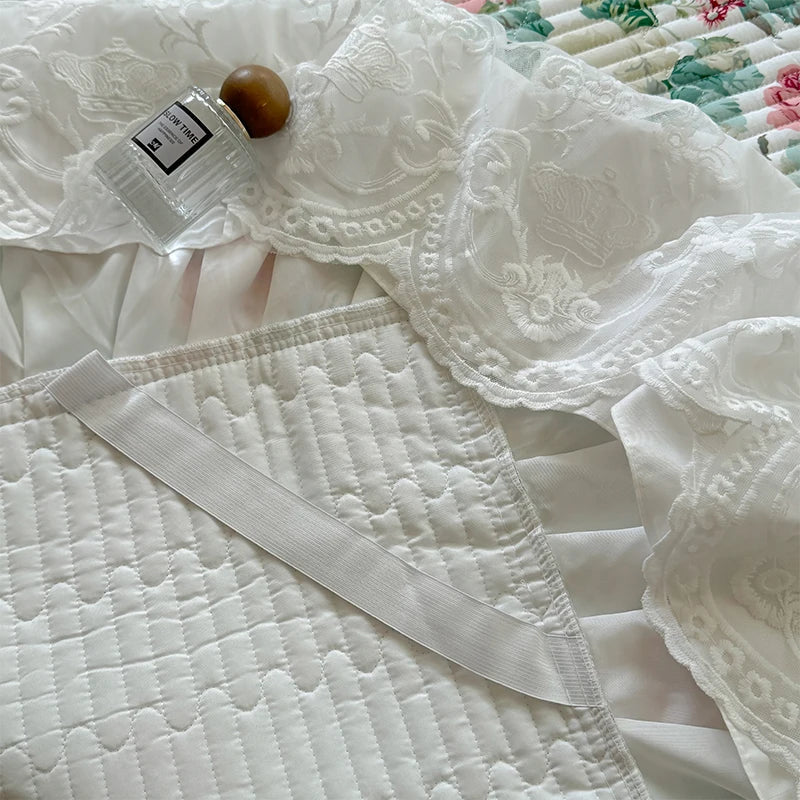 Afralia™ Floral Print Cotton Princess Bedding Set with Vintage Lace Details
