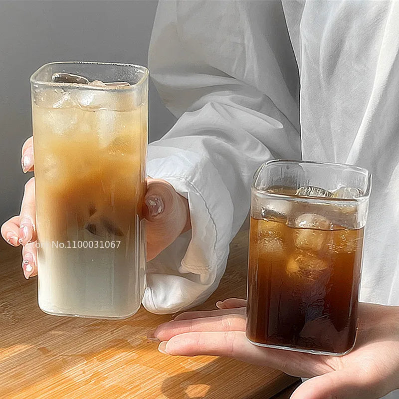 Afralia™ Square Glass Coffee Tea Milk Juice Dessert Cup Set