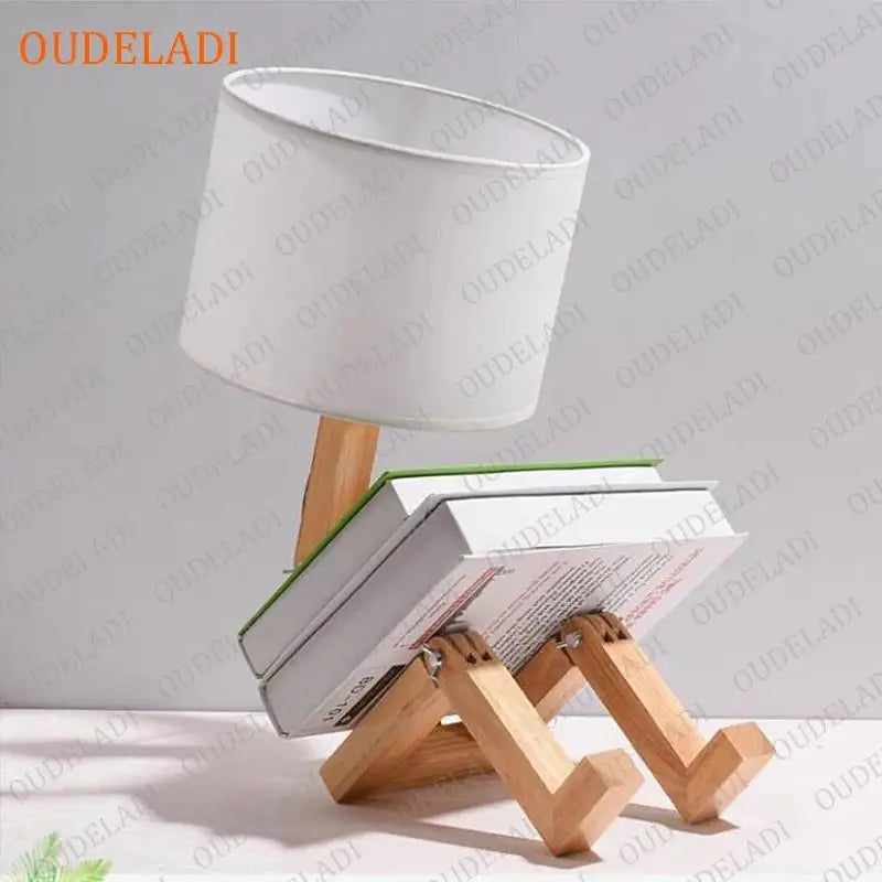Afralia™ Robot Shape Wooden Table Lamp with E14 Lamp Holder for Indoor Study Night Light