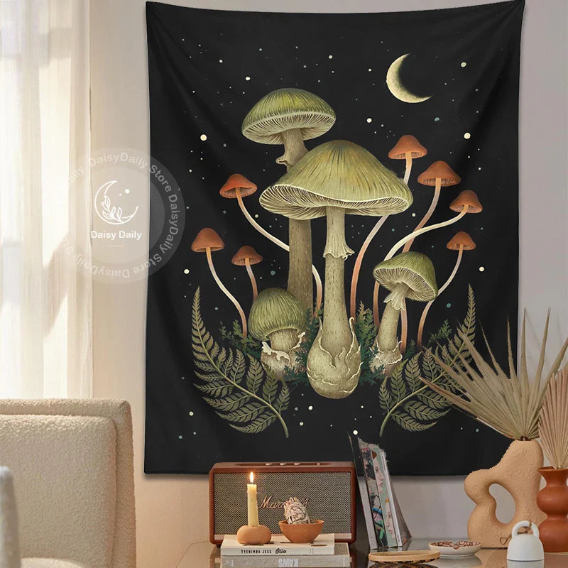 Afralia™ Botanical Mushroom Moom Tapestry Wall Hanging for Boho Living Room Decor