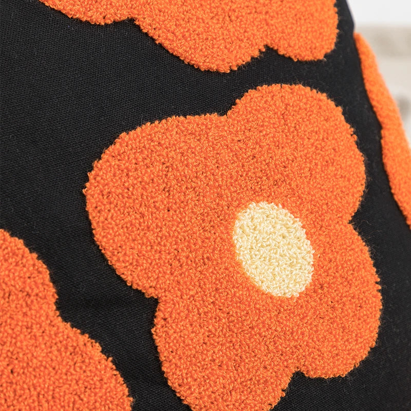 Afralia™ Poppy Floral Embroidered Cushion Cover Blue Orange 45x45cm Home Decor