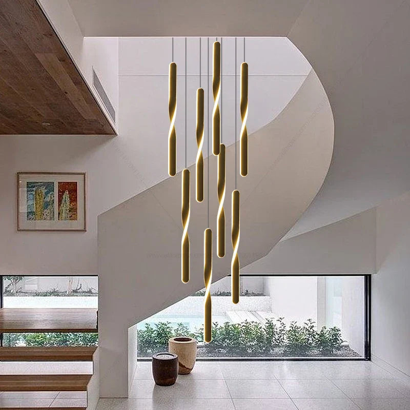 Afralia™ Modern Spiral Black Chandelier with Long LED Strip for Lobby, Restaurant, and Large Hall