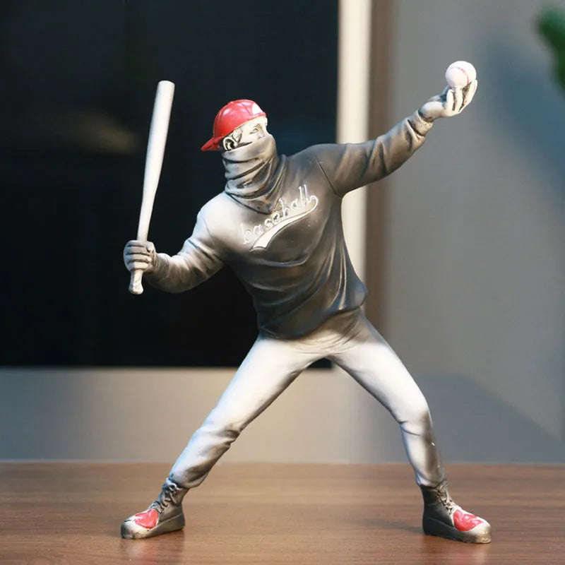 Afralia™ Resin Baseball Bat Thrower Sculptures Statue Collection Pop Modern Art Crafts