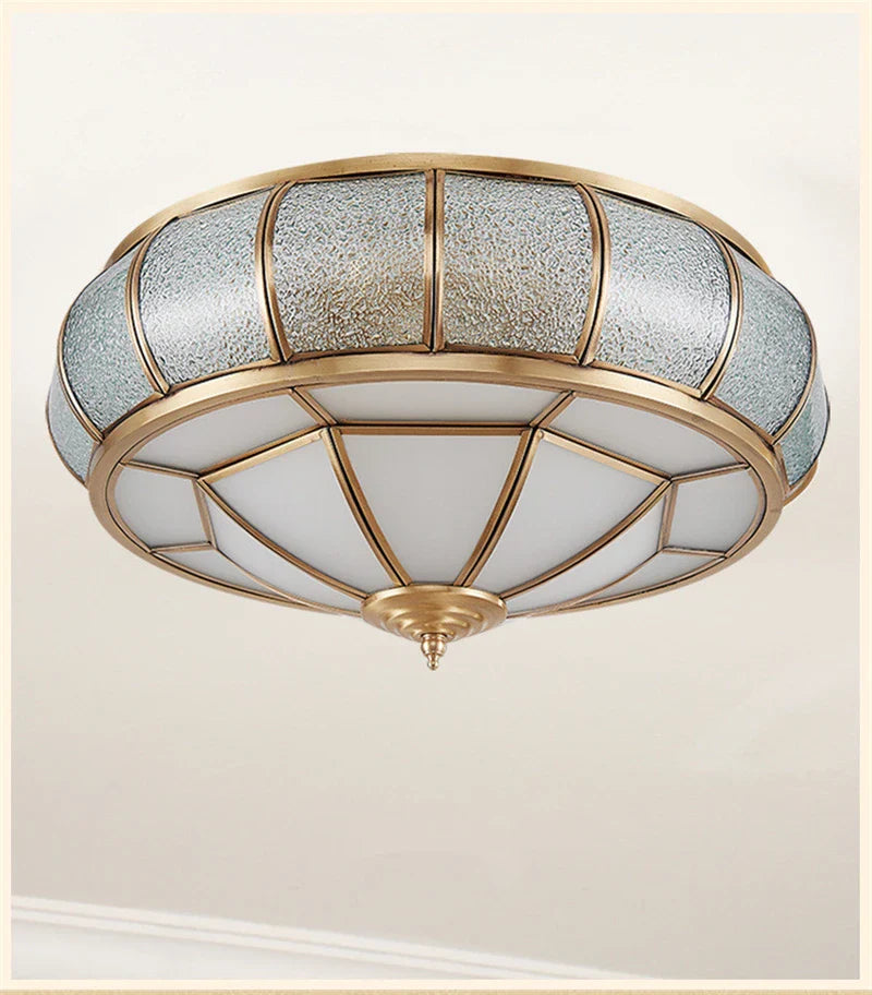 Afralia™ Nordic Copper Ceiling Light Glass Lampshade Retro Loft Fixture for Living Room