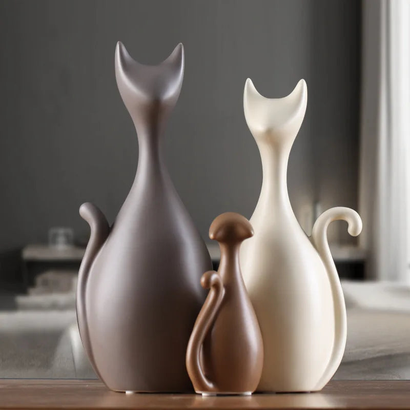 Afralia™ Ceramic Cat Family Abstract Figurines Modern Art Sculpture Decor Home Shelf Accessories