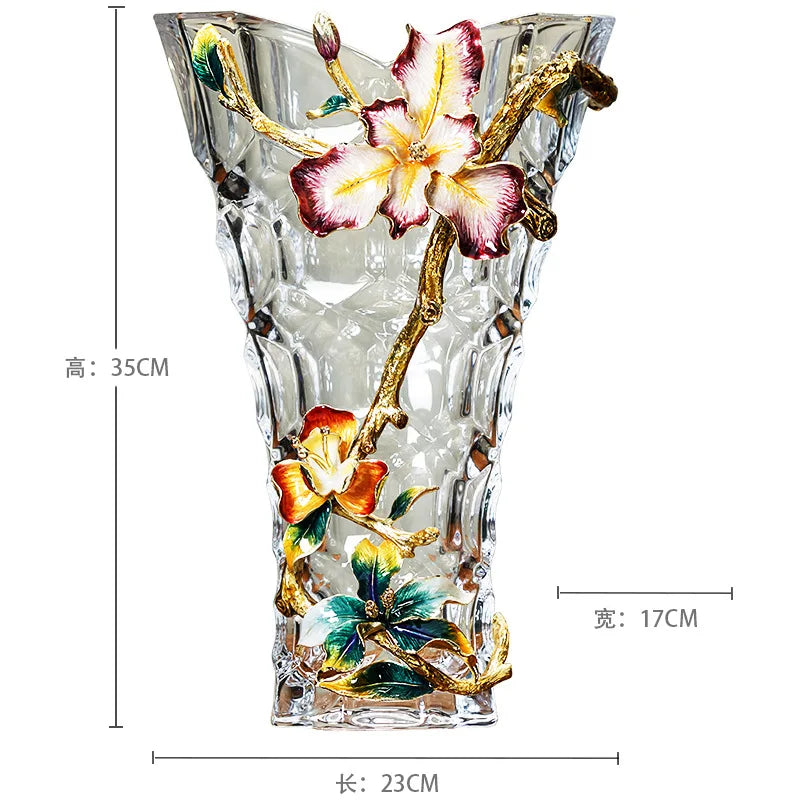 Afralia™ Crystal Glass Vase: Modern Light Luxury Enamel Living Room Decor