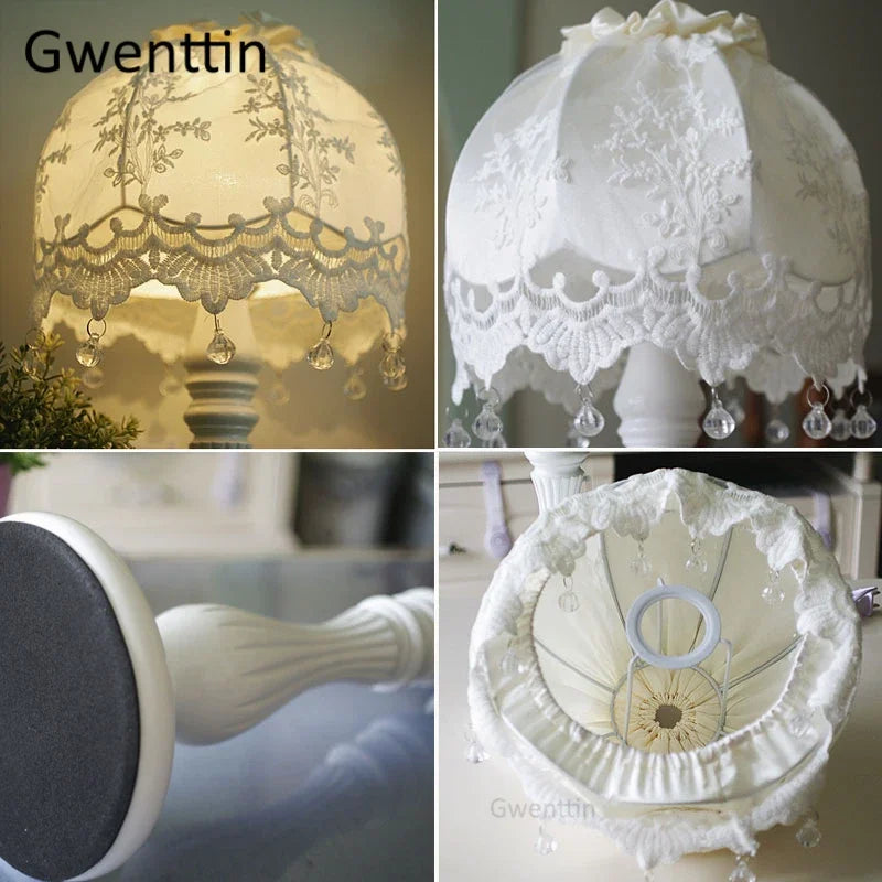 Afralia™ Lace Fabric Table Lamp Led Desk Light for Home Wedding Decor Bedroom