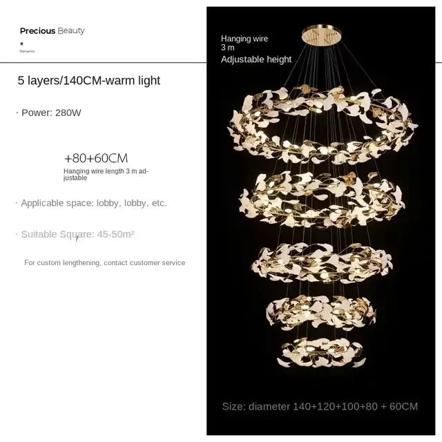 Afralia™ Ginko Leaf Staircase Chandelier for Loft Stairway - Large Chandeliers for High Ceilings