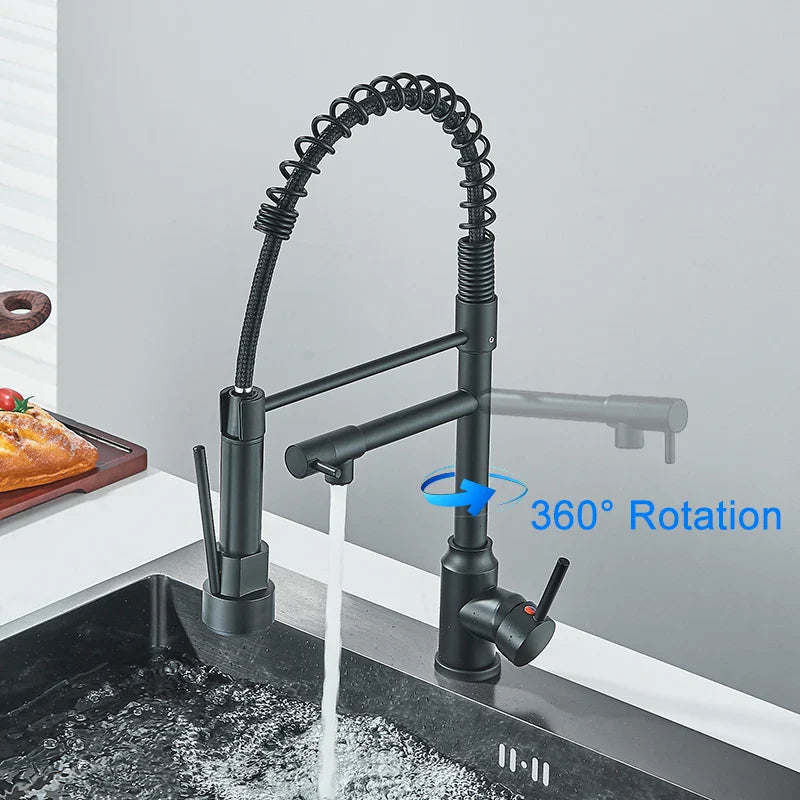 Afralia™ Black Kitchen Faucet Spring Pull Down Sprayer Dual Spout Nozzle Mixer Tap