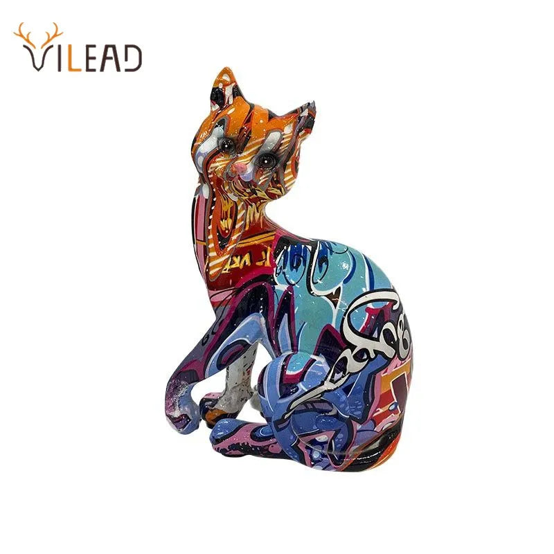 Afralia™ Resin Cat Figurine Multicolor Statue Modern Home Office Desktop Decoration