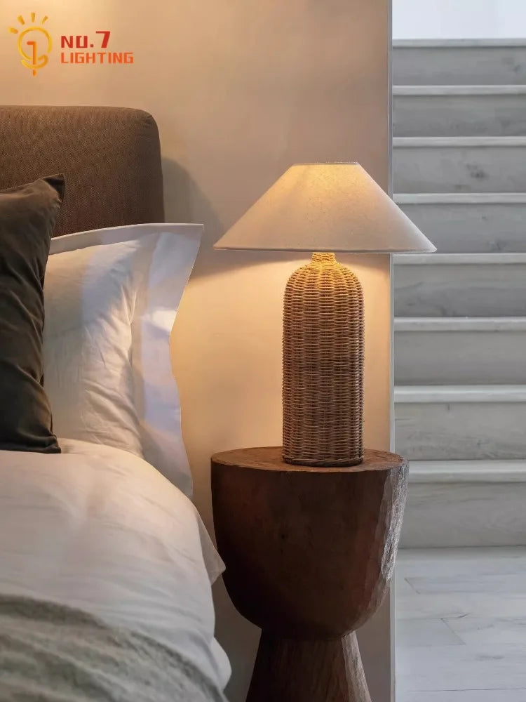 Afralia™ Rattan Weave Table Lamp LED E27 Zen Art Decor Bedroom Desk Light