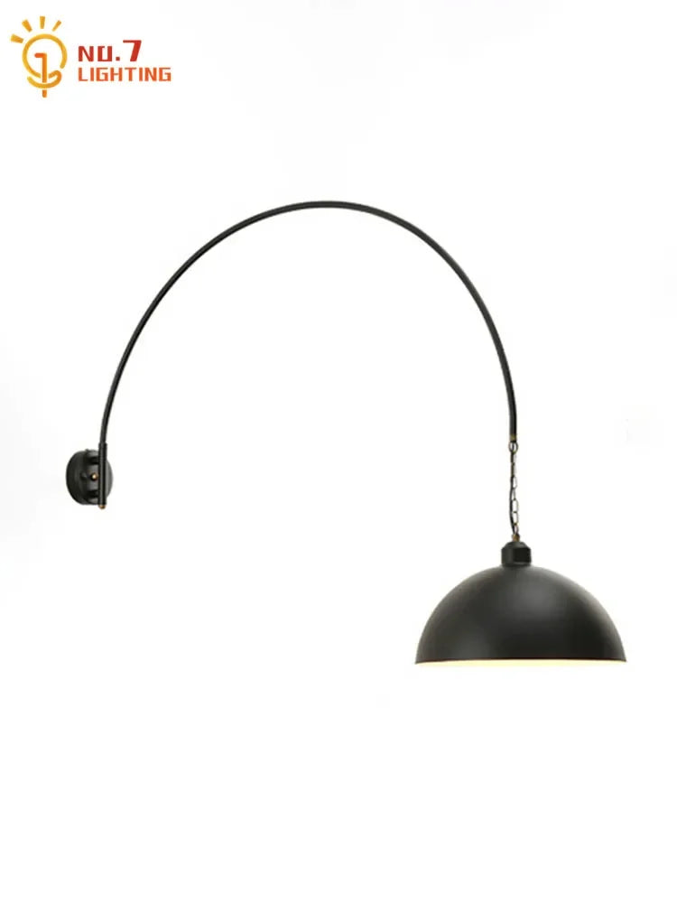 Afralia™ Rotatable Black Wall Lamp LED E27 Swing Arm Long Pole Industrial Design
