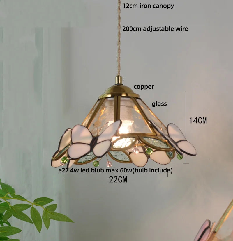 Afralia™ Clear Glass LED Pendant Light Tiffany Butterfly Hanging Lamp