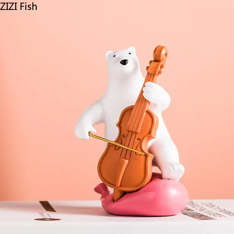 Afralia™ Polar Bears Music Band Figurines Desk Decor Resin Sculpture - Lovely Animal Musicians