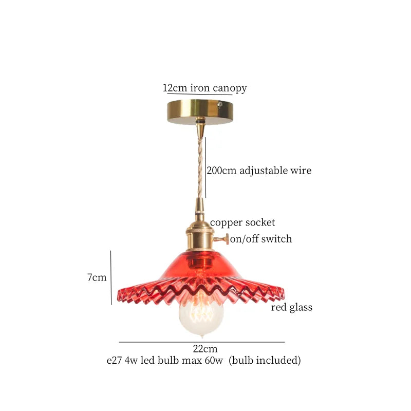Afralia™ Brass Amber Glass LED Pendant Light for Restaurant Bedside Kitchen Loft Bar