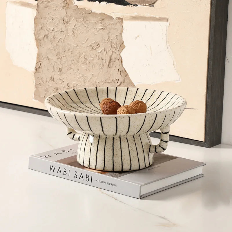 Afralia™ Geometric Line Ceramic Vase Flowerpot Tray Home Decor Accessory