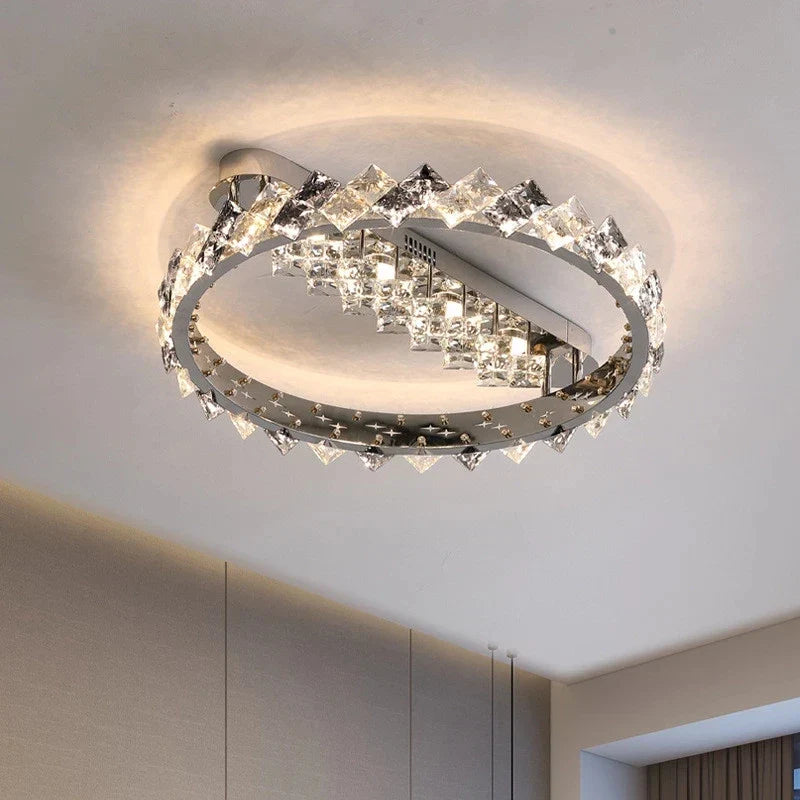 Afralia™ LED Crystal Ceiling Light: Stylish Dimmable Chrome Fixture for Living, Dining, Bedroom