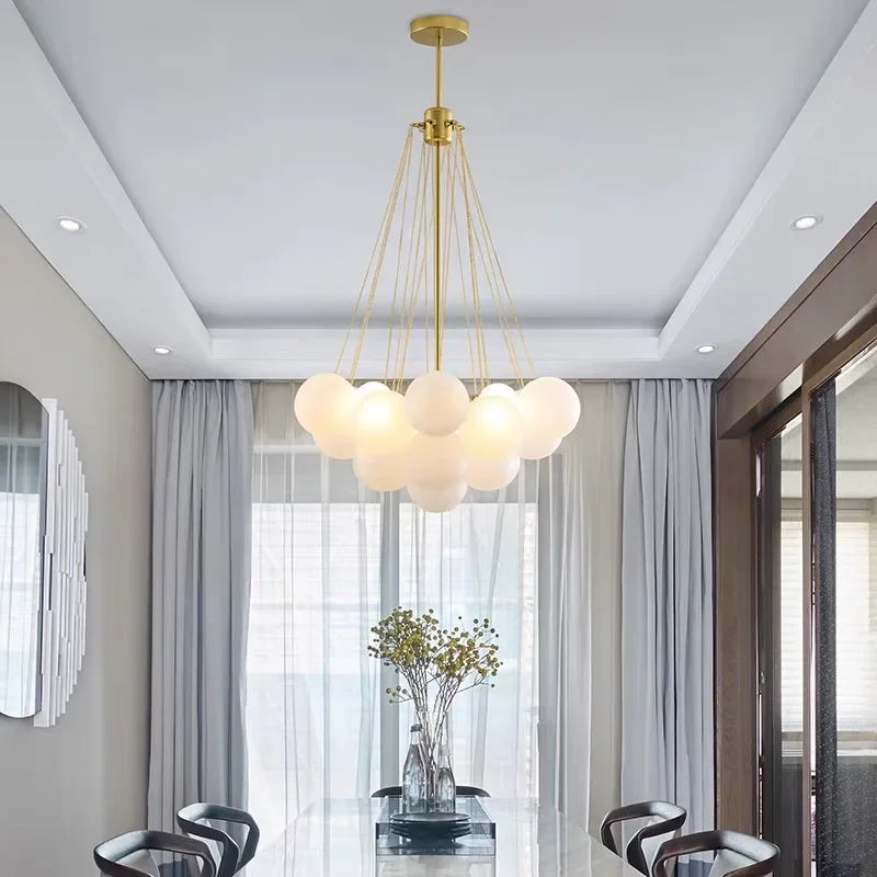 Afralia™ Glass Ball LED Chandelier for Modern Living Room, Nordic Design Bubble Pendant Lamp