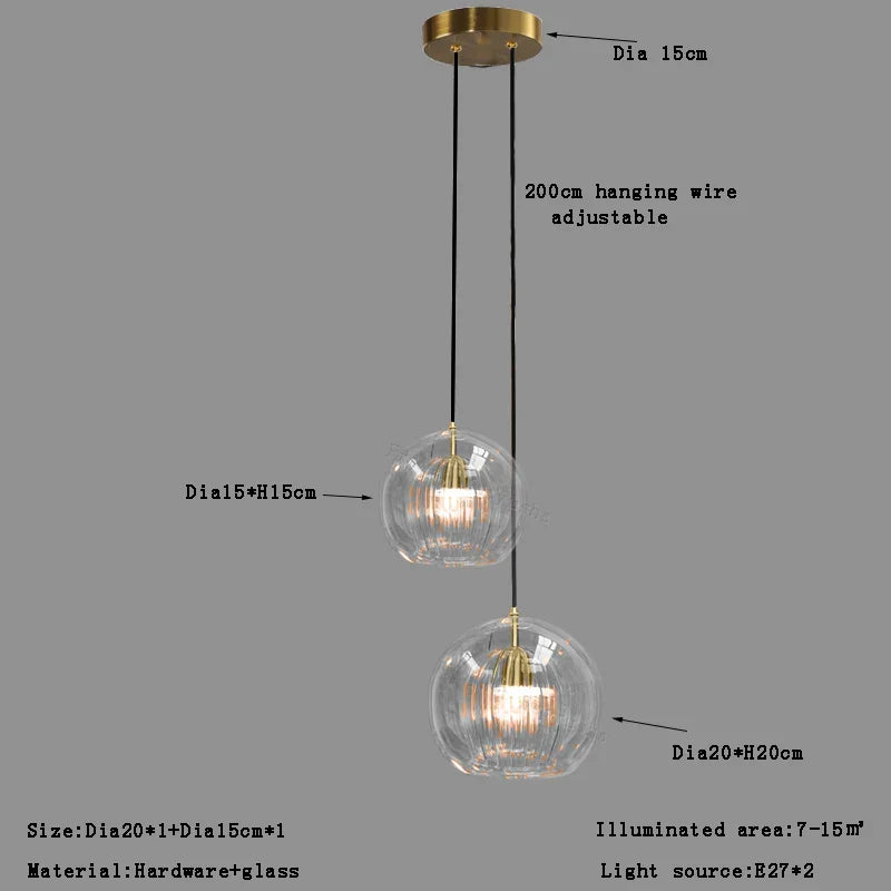 Afralia™ Clear Glass Ball Pendant Light Chandelier for Living Room Dining Room Home Decor