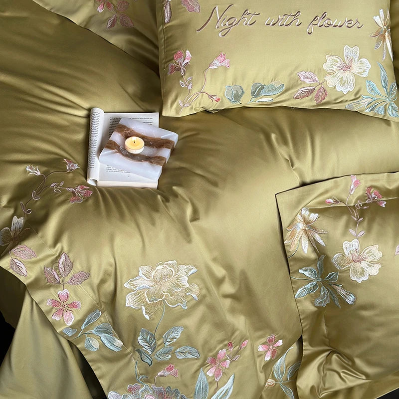 Afralia™ Cotton Flowers Embroidery Bedding Set: Full Queen King Sizes