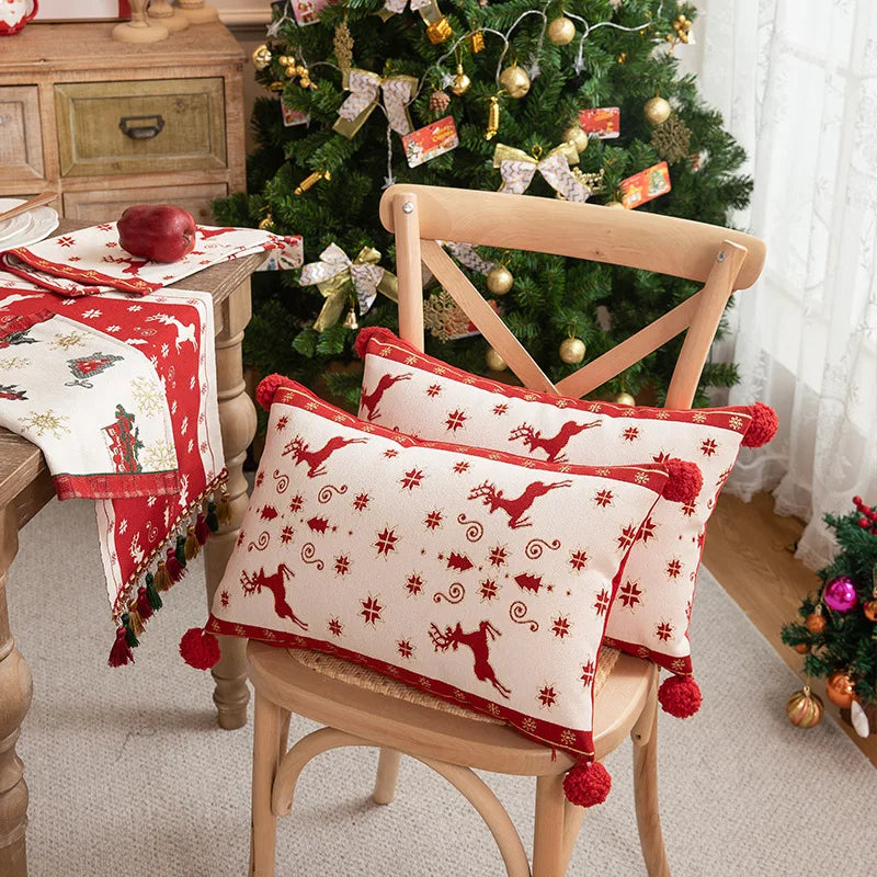 Afralia™ Christmas Jacquard Elk Snowflake Embroidered Throw Pillow Cover - Festive Home Decor