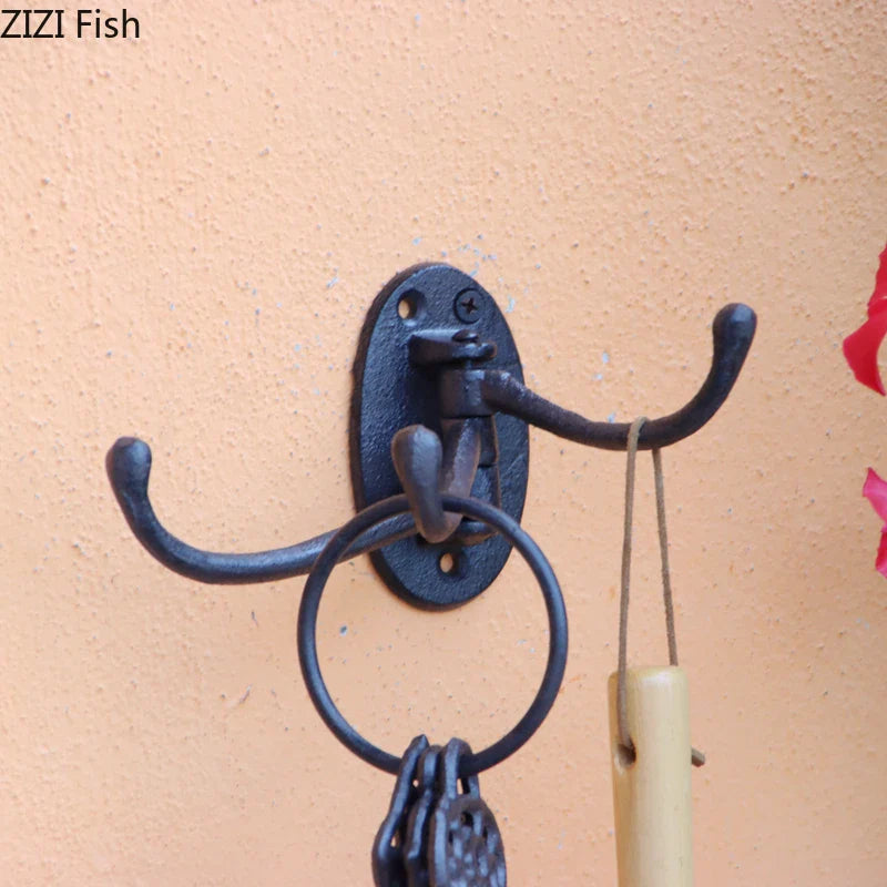 Afralia™ Metal Three-layer Floral Hook Hanging Shelf Basket Coat Rack